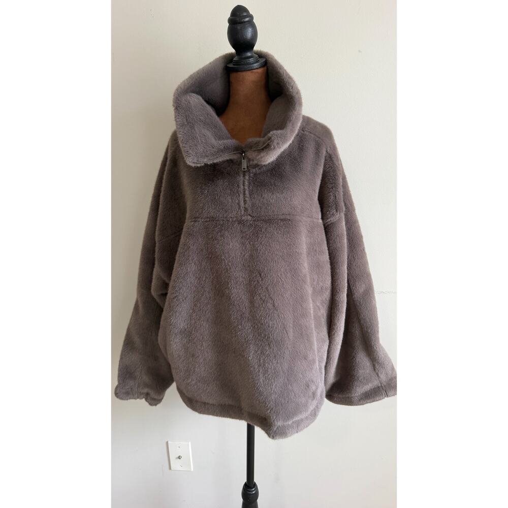 Free People Movement Alpine Faux Fur Half Zip Pullover Brown Size L NWT $198 - Picture 8 of 16